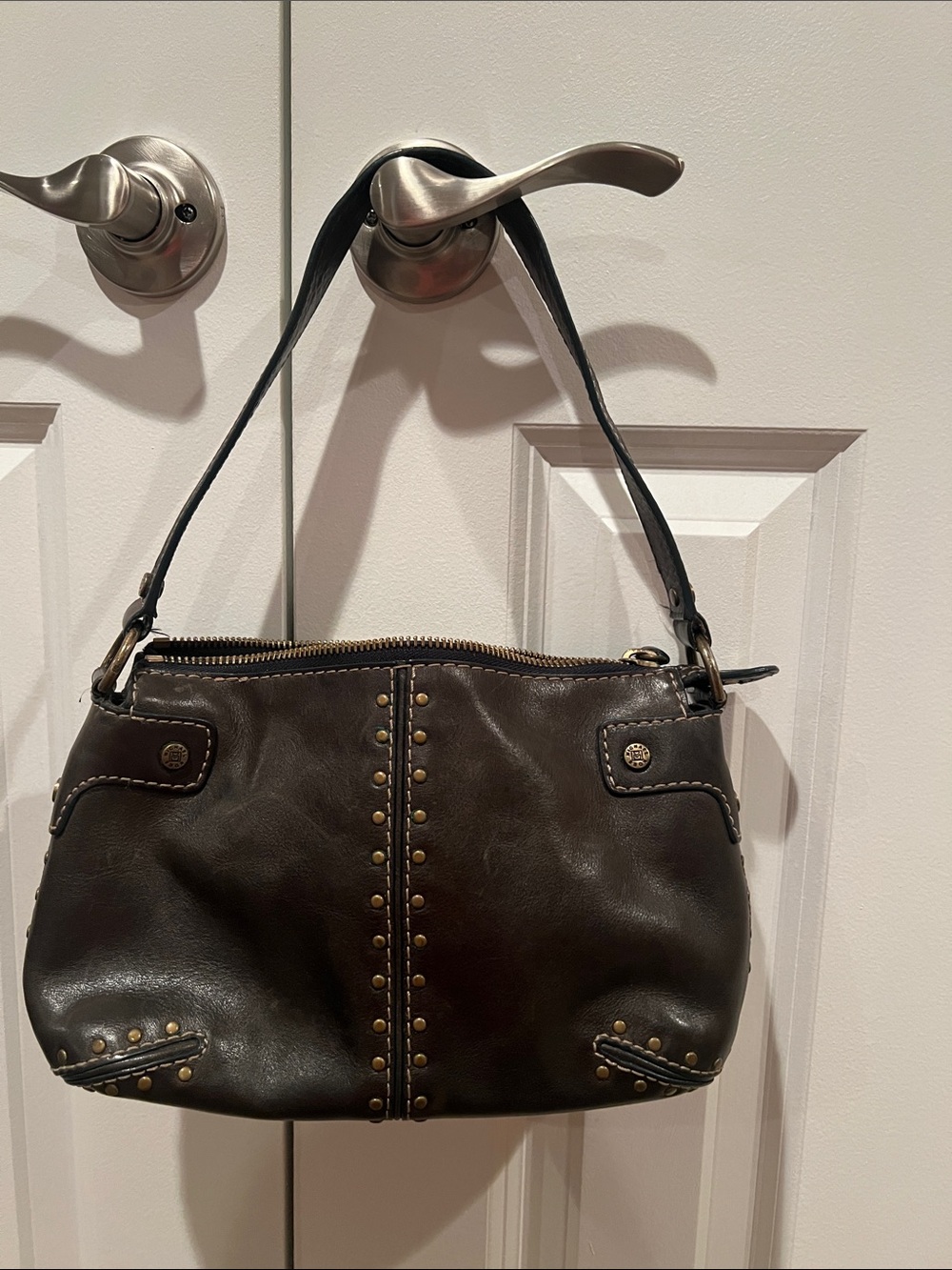 Vintage Michael Kors Astor Studded Leather Hand Bag - Distressed Navy